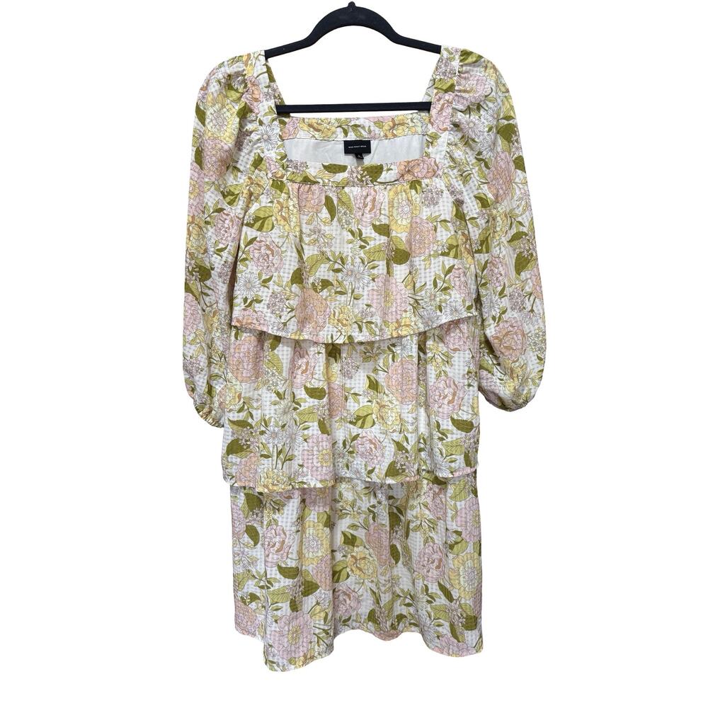 WHOWHATWEAR Pink Floral Ruffle Tiered Babydoll Mini Dress Size Small